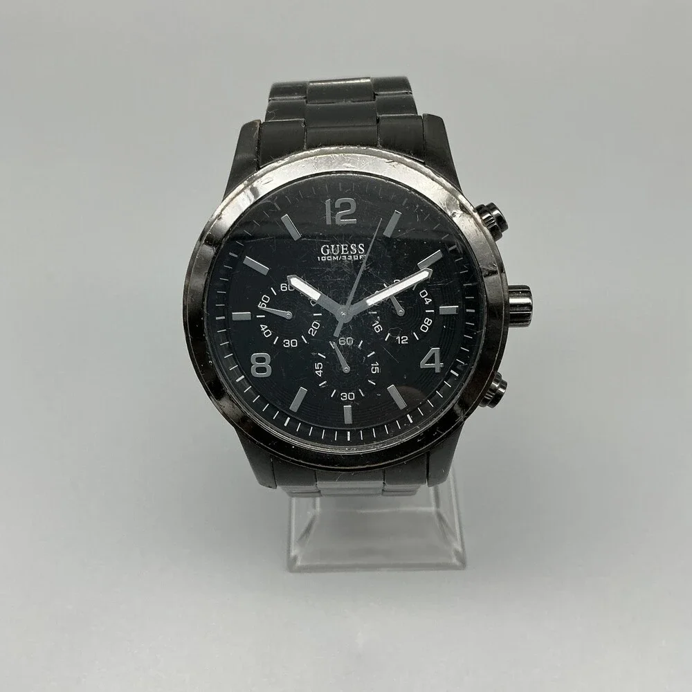 Guess Waterpro Mens Watch 44mm Black Dial Chronograph 100M New Battery 7